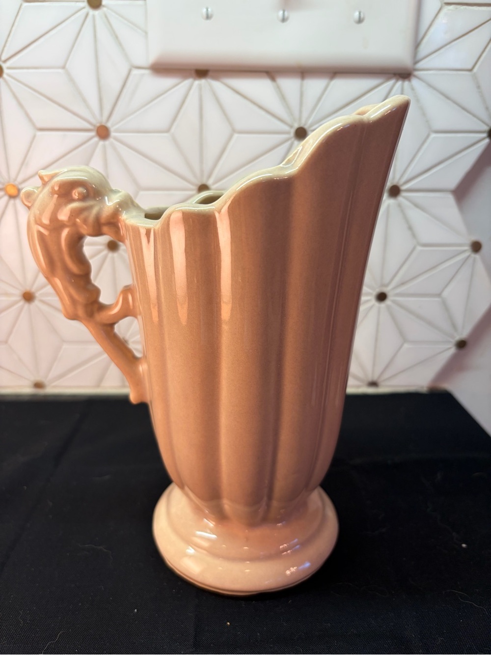 Vintage Shawnee Pottery Pitcher No. 828 | Cream Ceramic Ribbed Pitcher Vintage